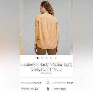 Lululemon athletica back in action long sleeve shirt Nulu pecan tan size 8